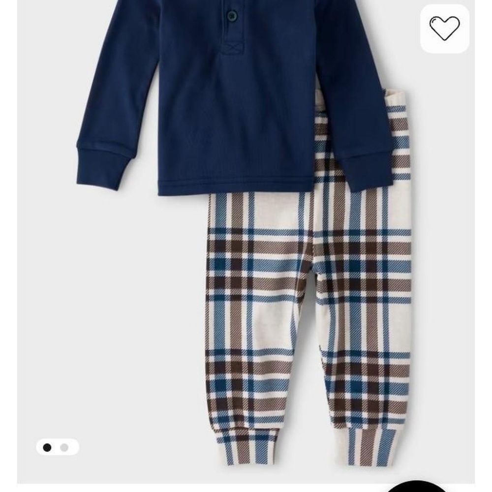 PJ Place Baby Boy 2-Piece Pajama Set - Navy Henley & Plaid Pants - 12-18M - NWT - Picture 2 of 4